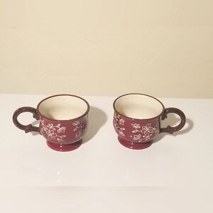 2 Floral Lace Burgundy Ceramic Mugs By Temptations